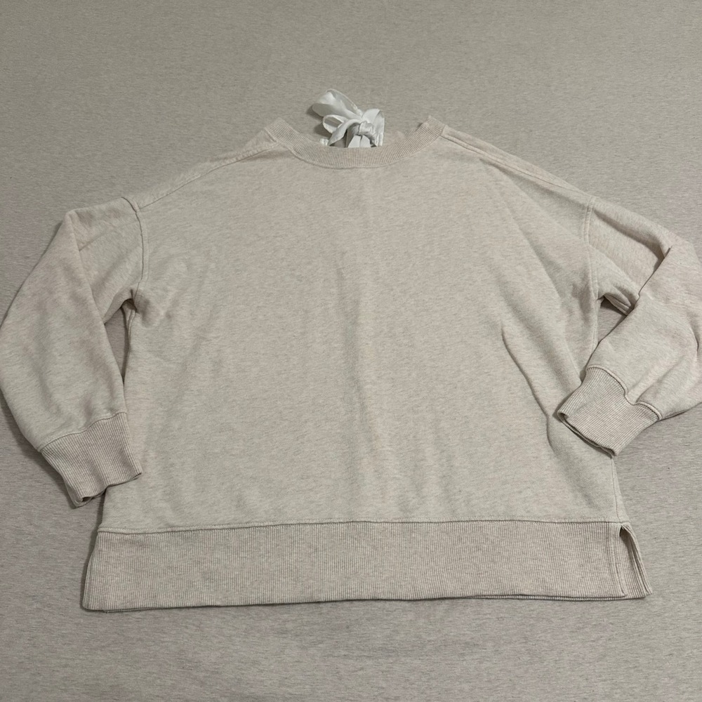 Aerie Womens Oversized Open Back Bow Sweatshirt Oatmeal Heather XS Long Sleeve